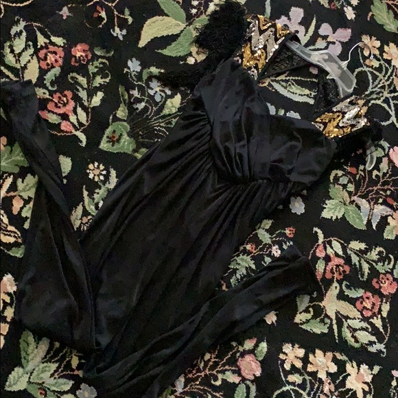 Vintage Black Gold Silver sequin fringe JUMPSUIT ROMPER pantsuit Party NYE - Picture 6 of 14